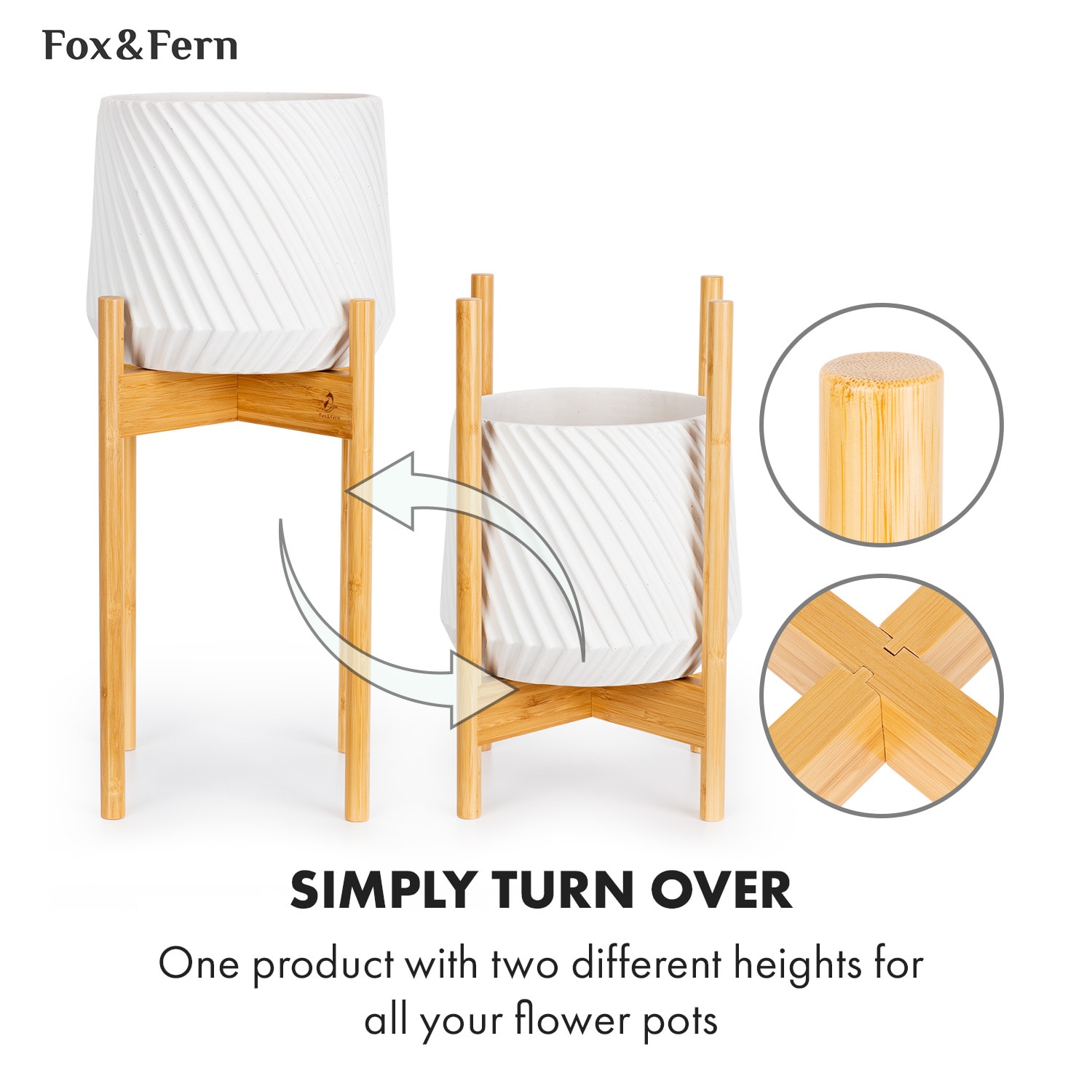 Fox & Fern Zeist, stojan na rastliny, 2 výšky, kombinovateľný, zásuvný dizajn, prírodný – Obrázok 4