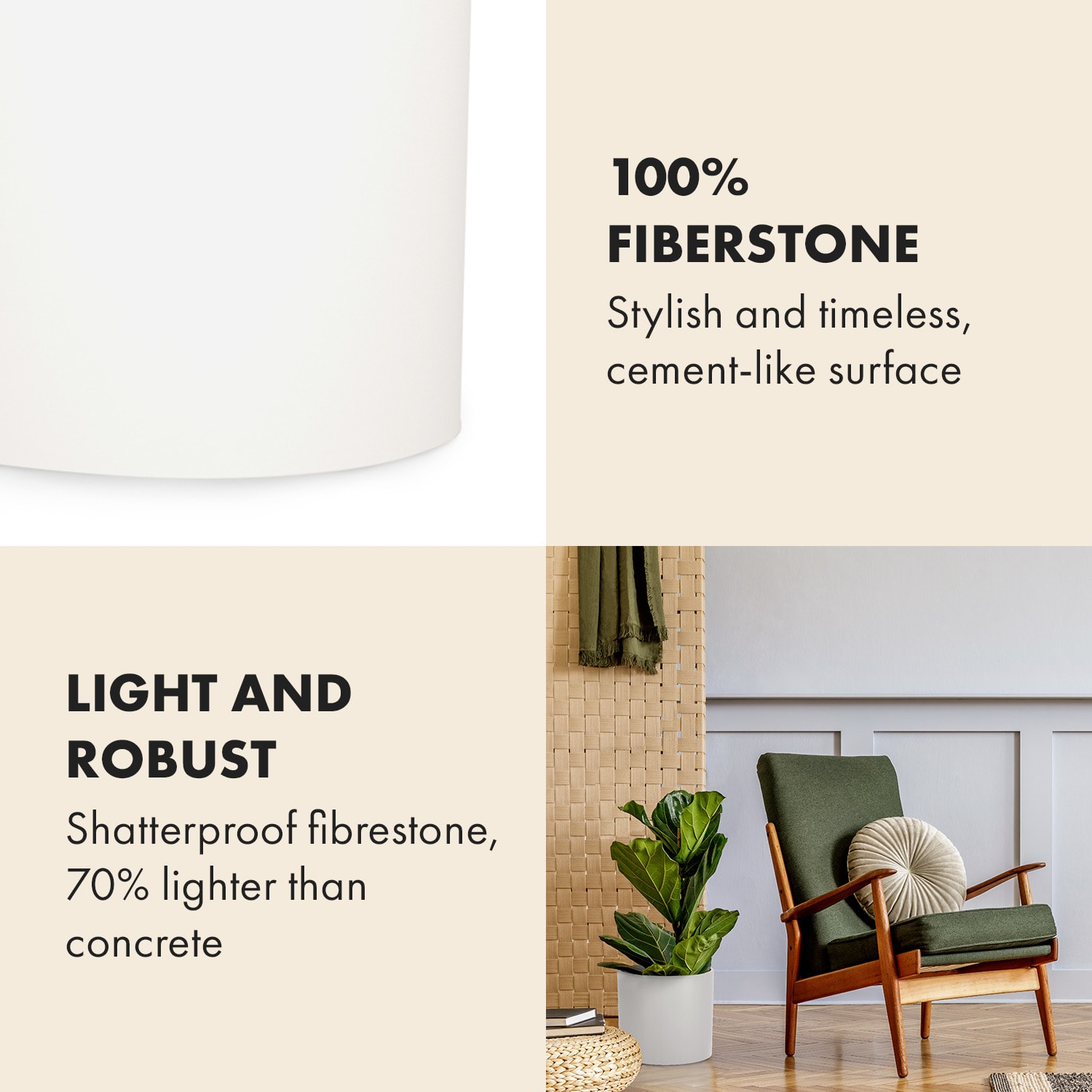 Fox & Fern Gendt, kvetináč, fiberstone, interiér/exteriér – Obrázok 2