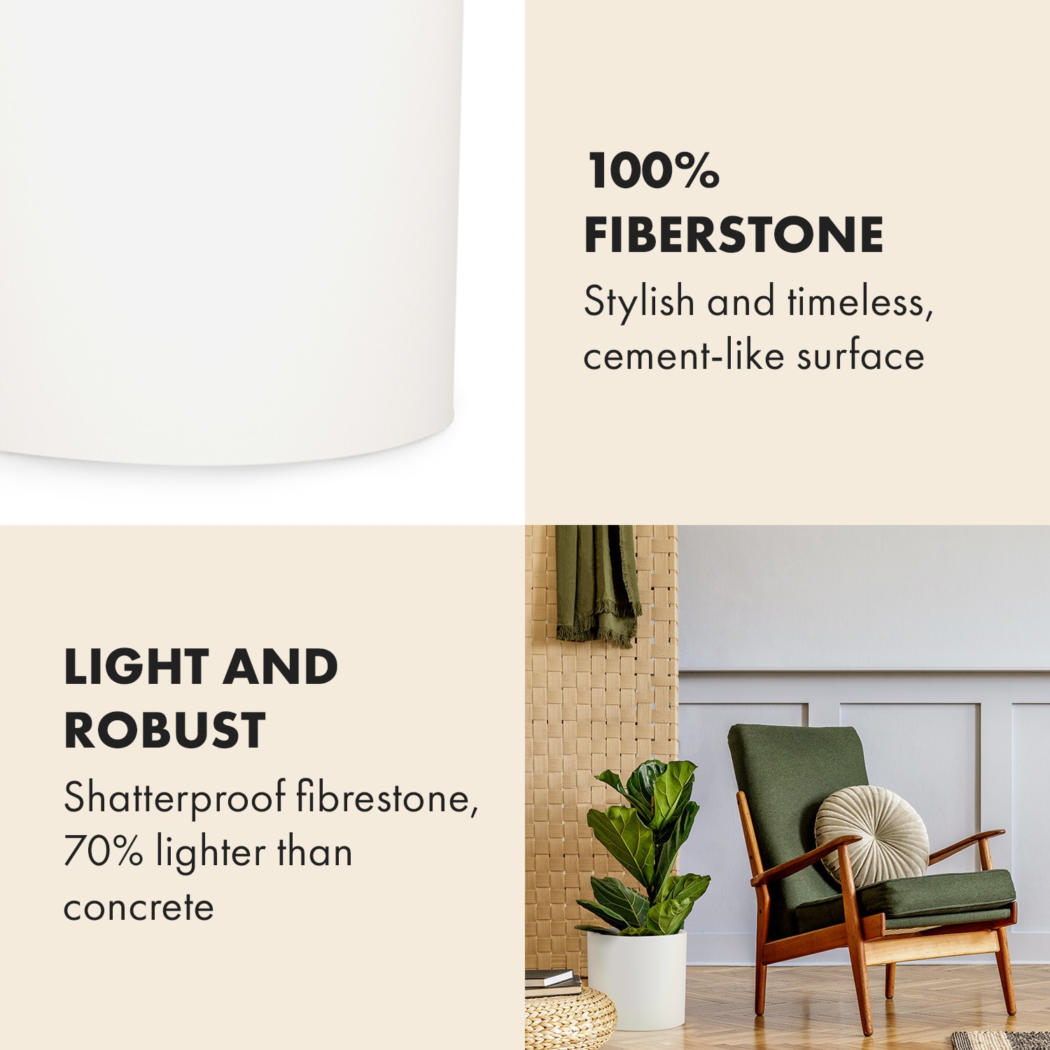 Fox & Fern Gendt, kvetináč, fiberstone, interiér/exteriér – Obrázok 2