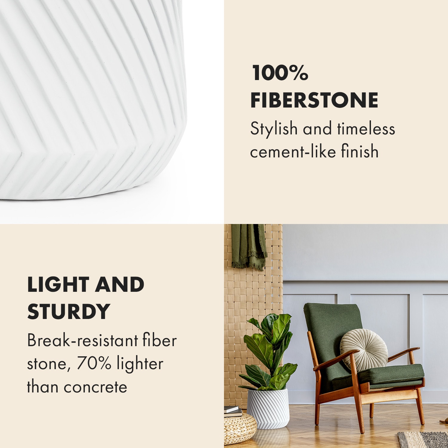 Fox & Fern Heusden, kvetináč, Polystone, vhodný pre rastliny, ručná výroba – Obrázok 2