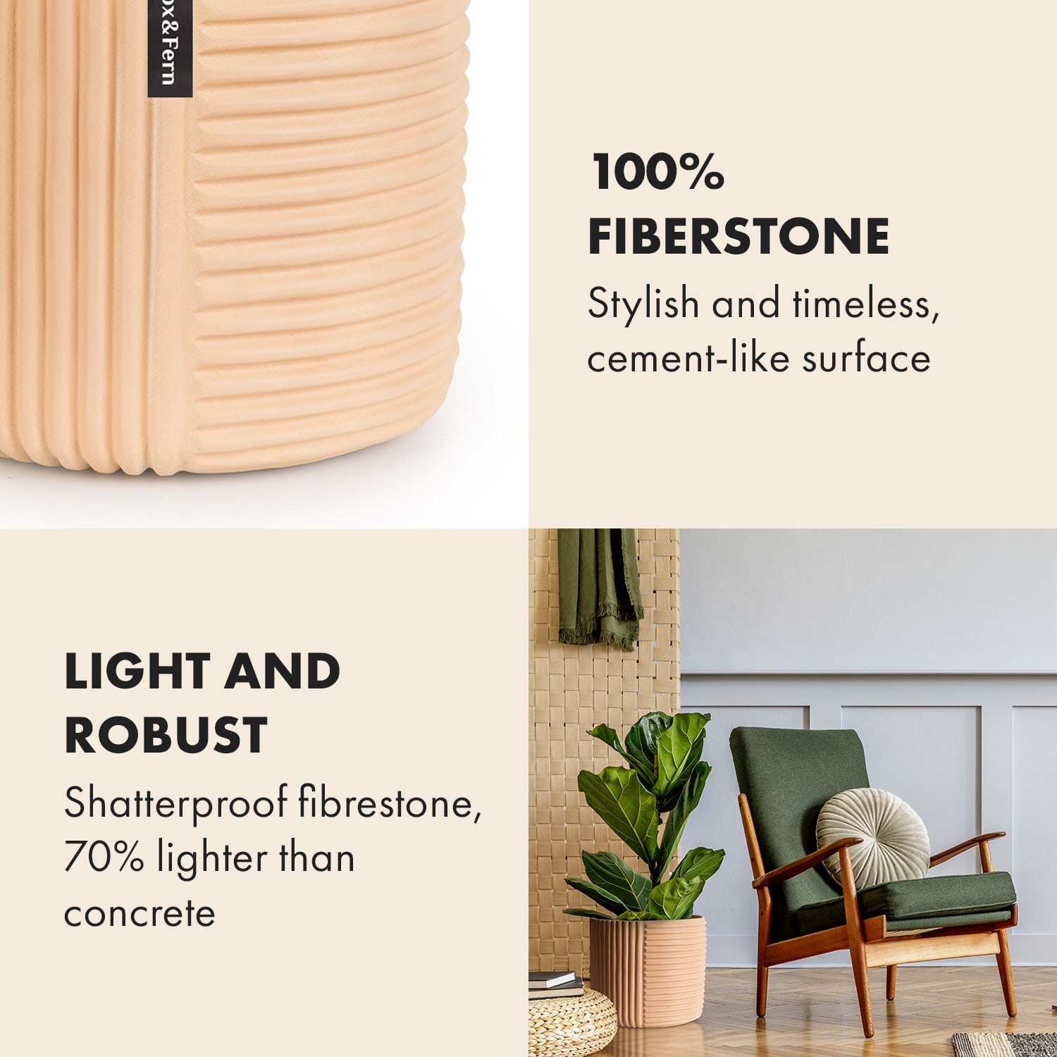 Fox & Fern Hasselt, kvetináč z polystonu, ručne robený – Obrázok 2