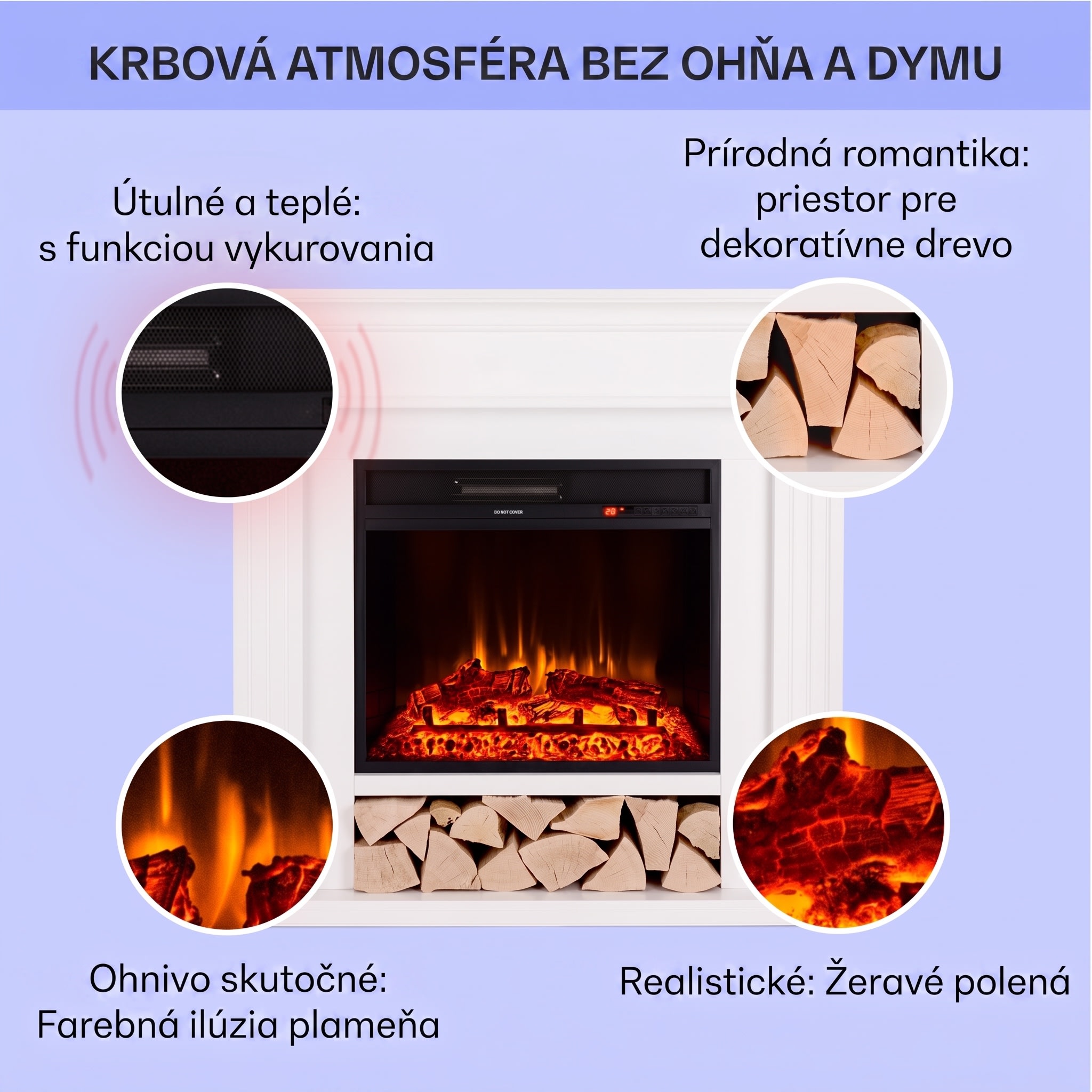 Klarstein Las Pilas elektrický krbový ohrievač 900/1800W s týždenným časovačom a diaľkovým ovládaním