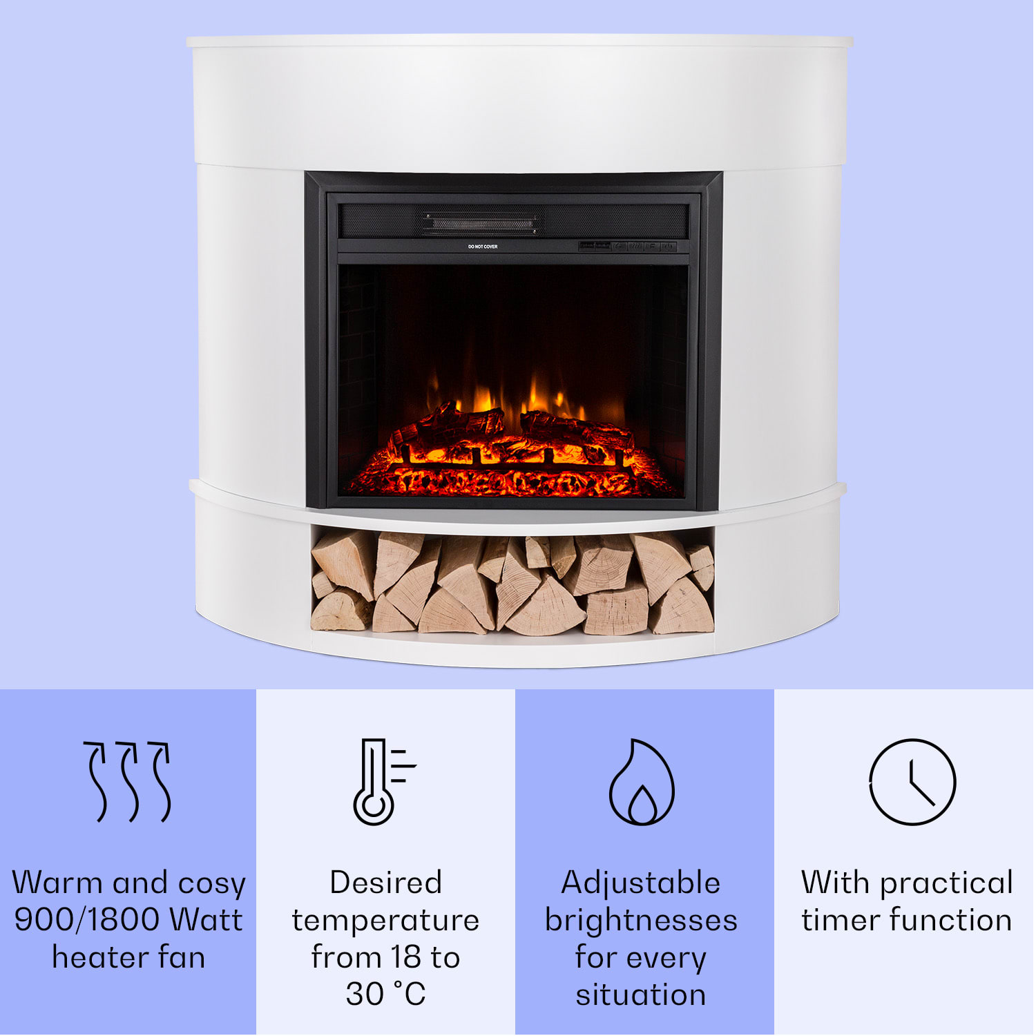 Klarstein Loloru, elektrický krb, ohrievač, 900/1800 W, týždenný časovač, diaľkové ovládanie – Obrázok 2