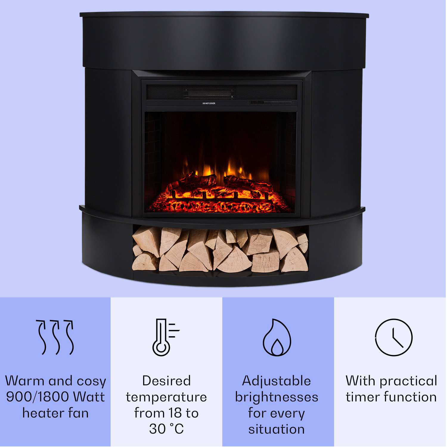 Klarstein Loloru, elektrický krb, ohrievač, 900/1800 W, týždenný časovač, diaľkové ovládanie – Obrázok 2