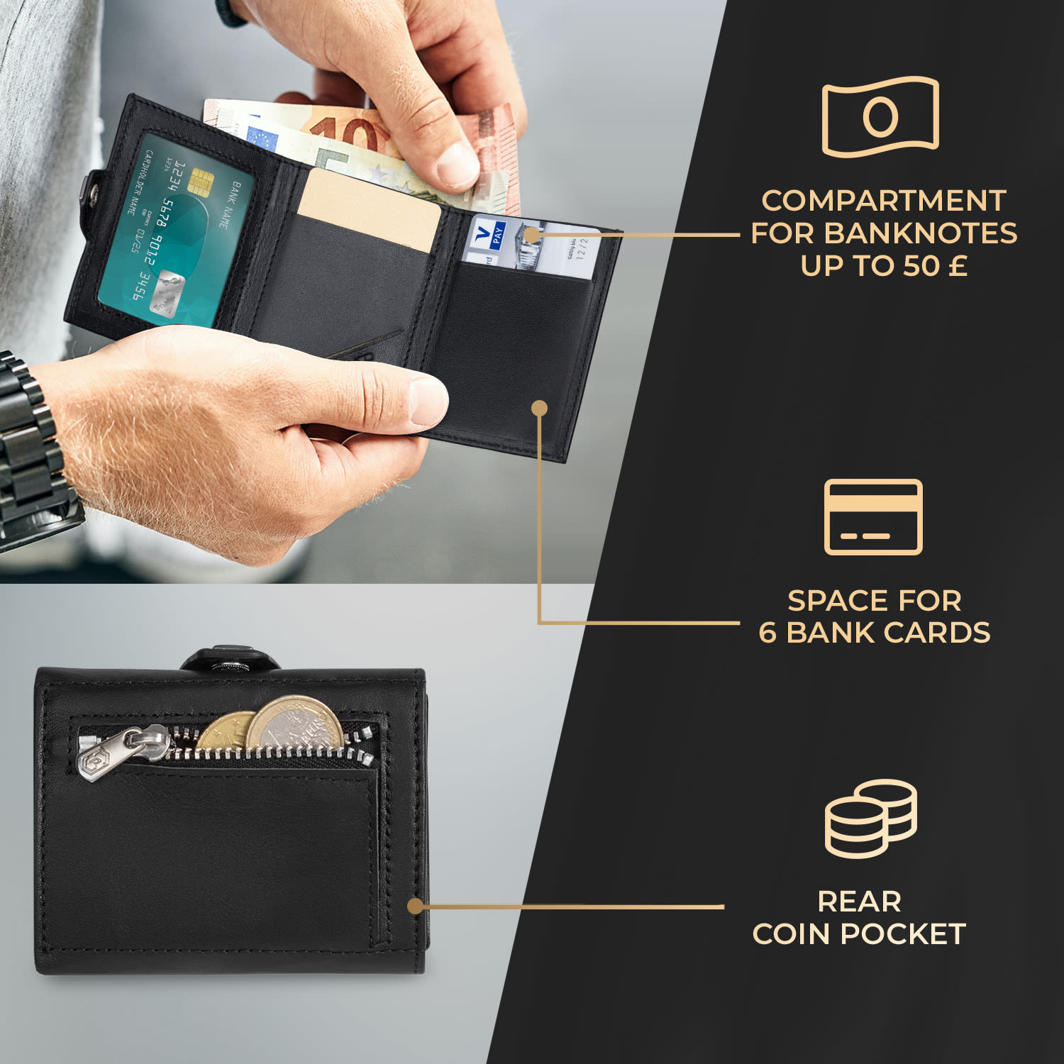 Slimpuro TRYO Slim Wallet 5 kariet vrecko na mince, 9,2 x 2,2 x 7,5 cm (Š x V xH), ochrana RFID