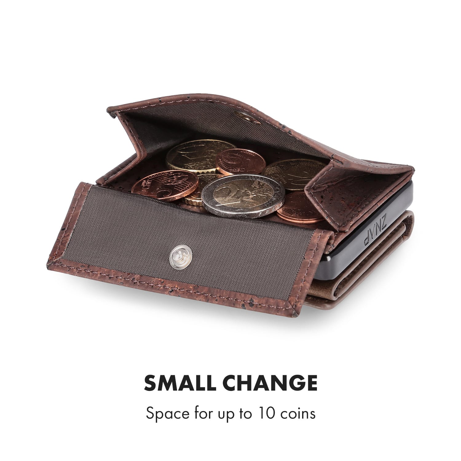 Slimpuro Coin Pocket s ochrannou kartou RFID pre ZNAP Slim Wallets 8 a 12, spínací gombík – Obrázok 3