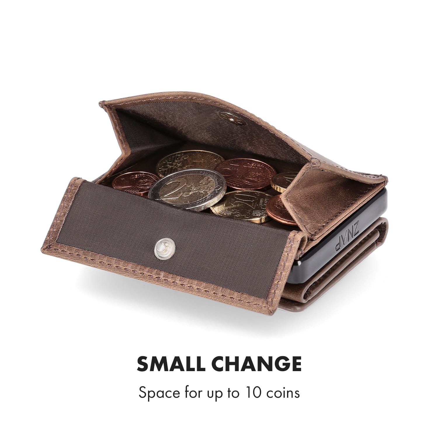 Slimpuro Coin Pocket s ochrannou kartou RFID pre ZNAP Slim Wallets 8 a 12, spínací gombík – Obrázok 3
