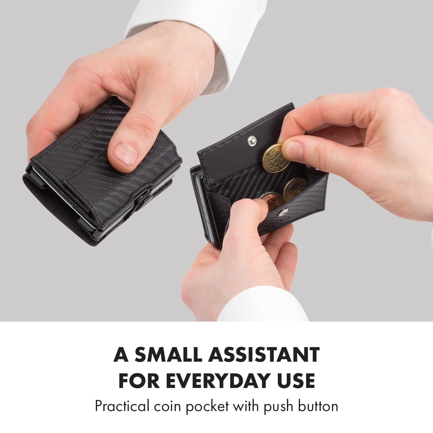 Slimpuro Coin Pocket s ochrannou kartou RFID pre ZNAP Slim Wallets 8 a 12, spínací gombík – Obrázok 2