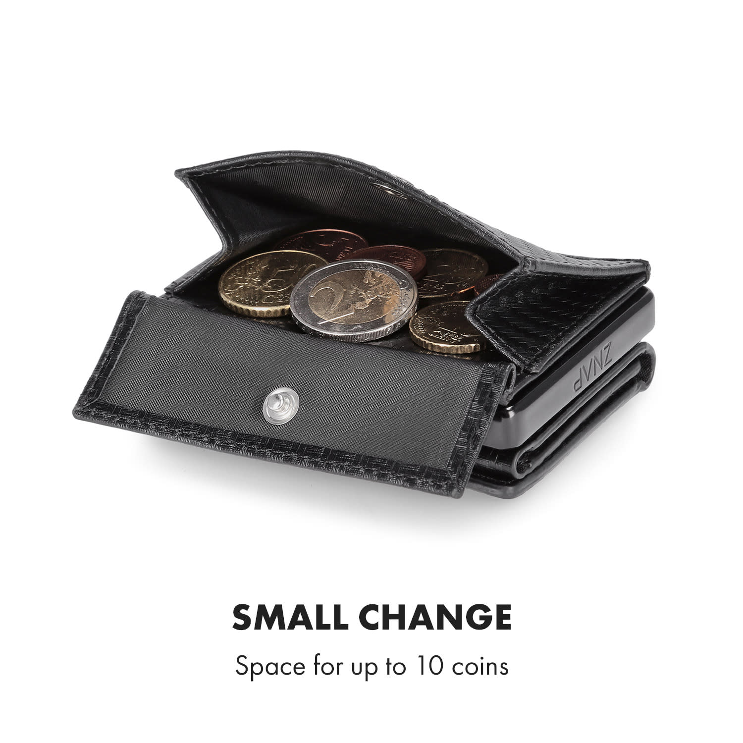 Slimpuro Coin Pocket s ochrannou kartou RFID pre ZNAP Slim Wallets 8 a 12, spínací gombík – Obrázok 3