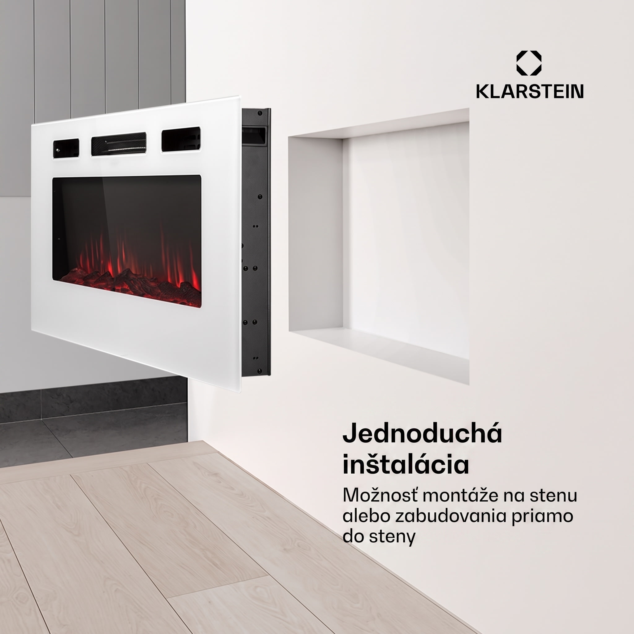 Klarstein Galeras elektrický nástenný a zabudovateľný krb 1800 W LED 3 farby časovač – Obrázok 2