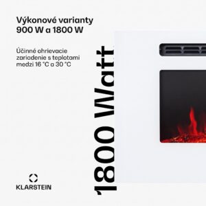 Klarstein Galeras, elektrický nástenný a vstavaný krb, 1800 W, LED, 3 farby, časovač