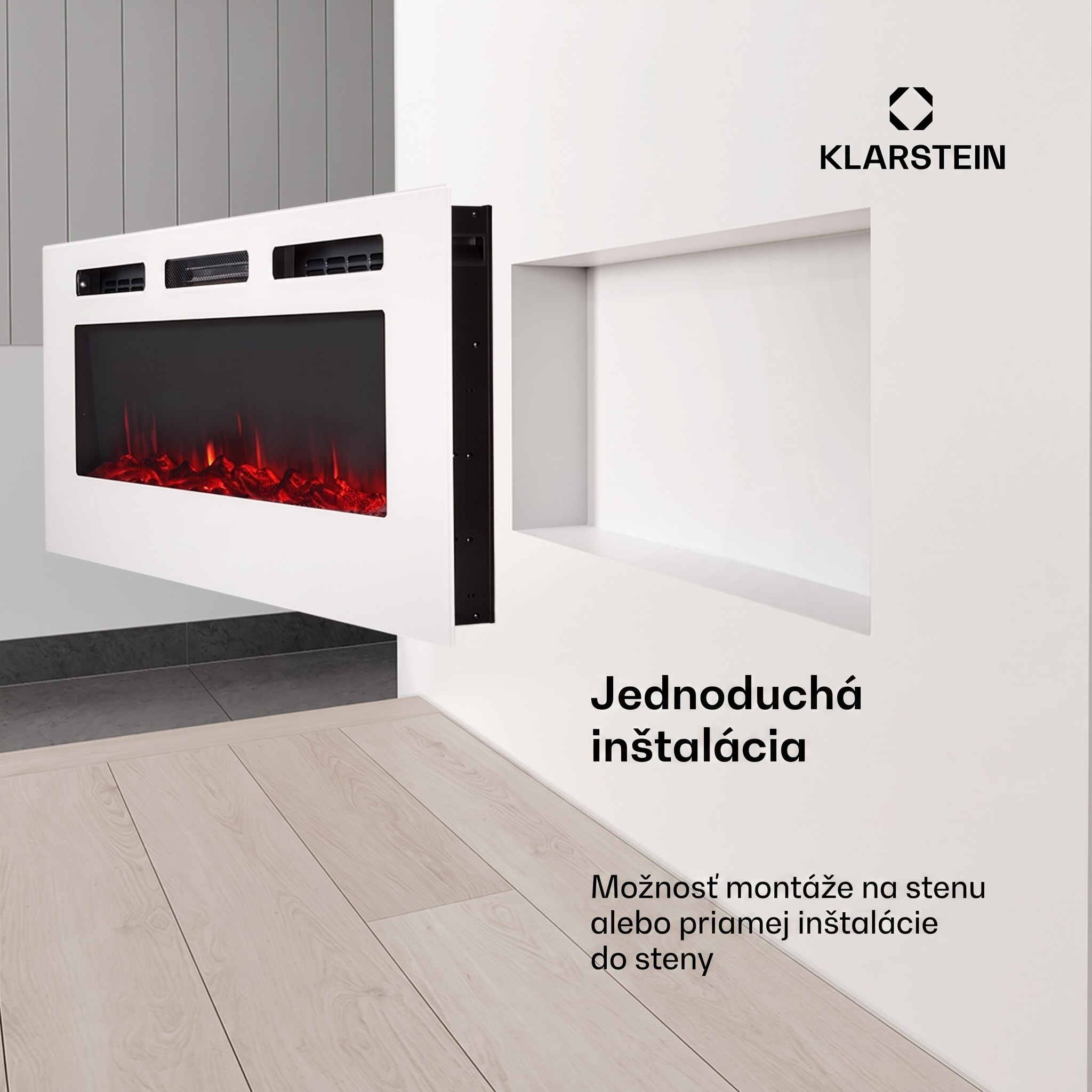 Klarstein Galeras, elektrický nástenný a vstavaný krb, 1800 W, LED, 3 farby, časovač – Obrázok 2