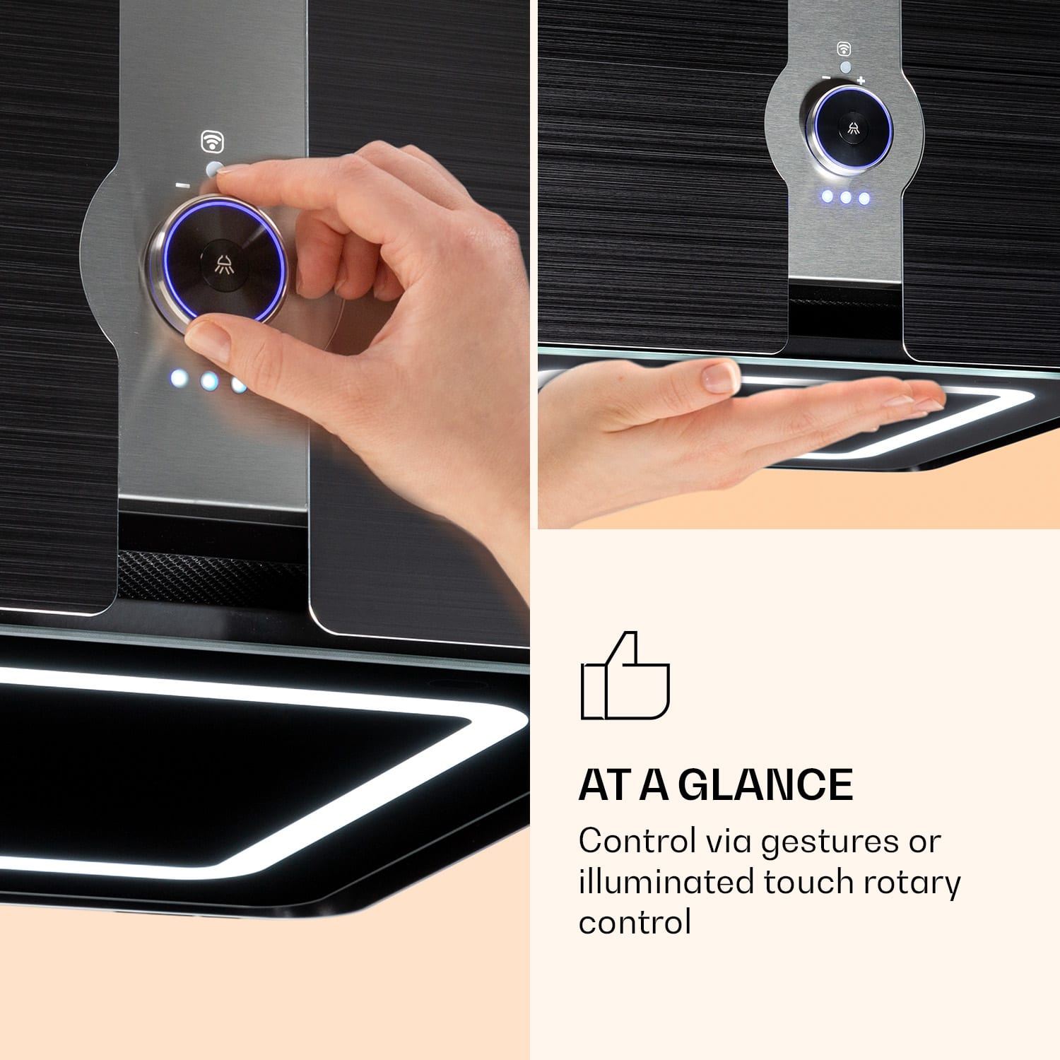 Klarstein Futurelight Smart, digestor, 42 cm, ostrovčekový, 413 m³/h, LED, nehrdzavejúca oceľ, čierny – Obrázok 3