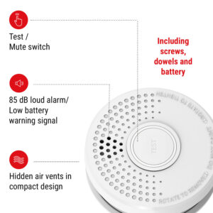 SHD by oneConcept Detektor dymu DOF39, plast, výstražný signál: 85 dB, 9V na batérie