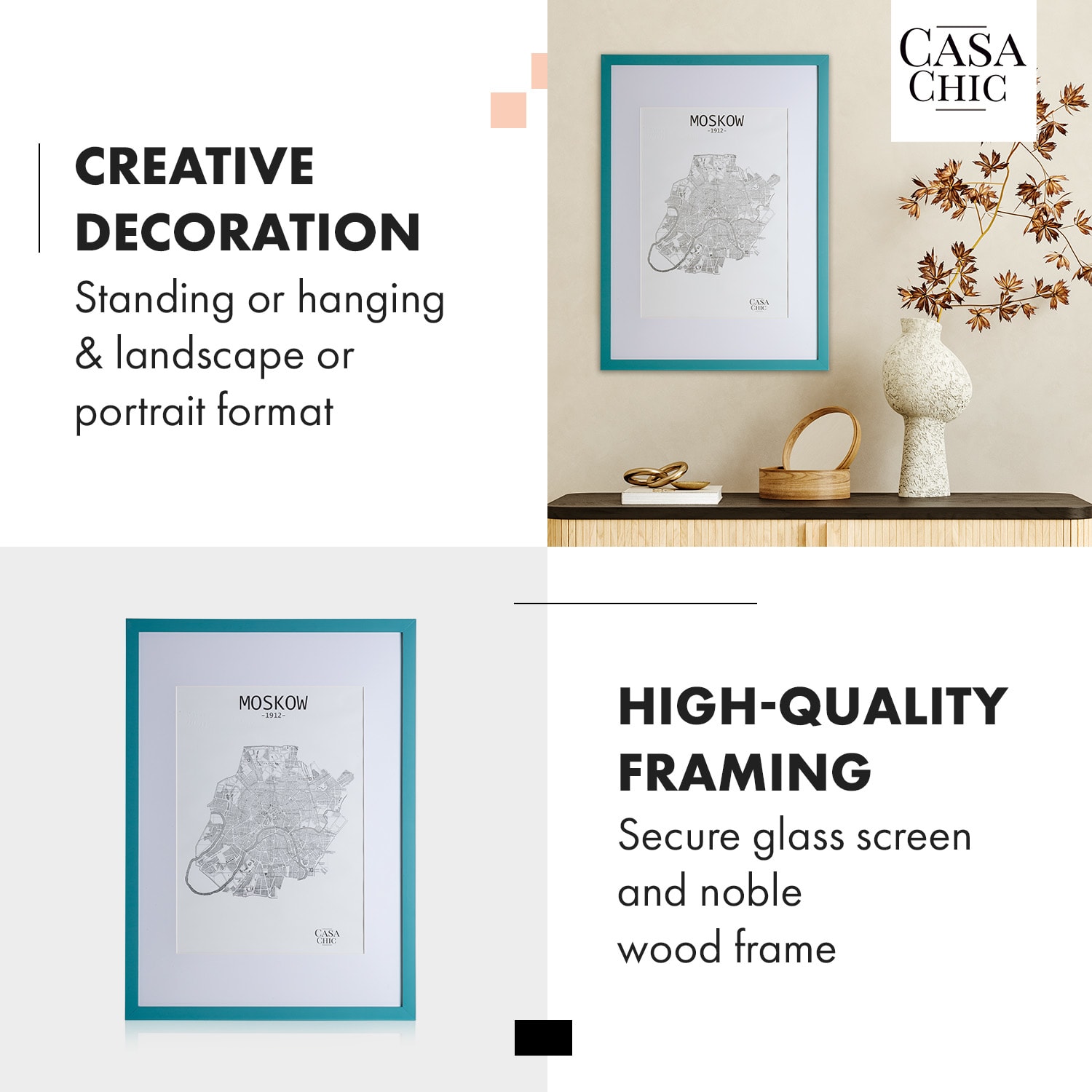Casa Chic Kenton, rám na obrázky, obdĺžnikový, DIN A1, pasparta, plexisklo – Obrázok 2