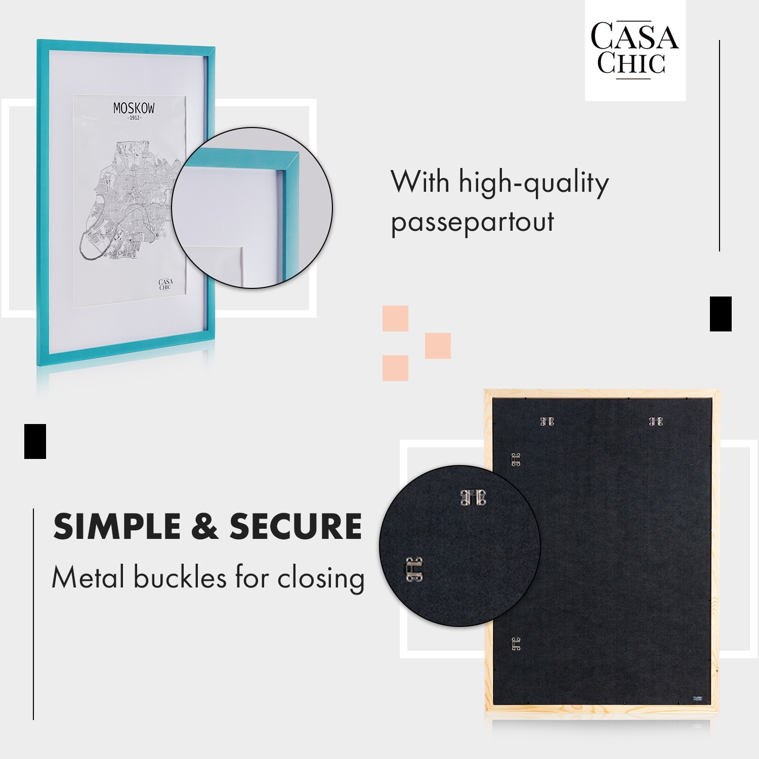 Casa Chic Kenton, rám na obrázky, obdĺžnikový, DIN A1, pasparta, plexisklo – Obrázok 3