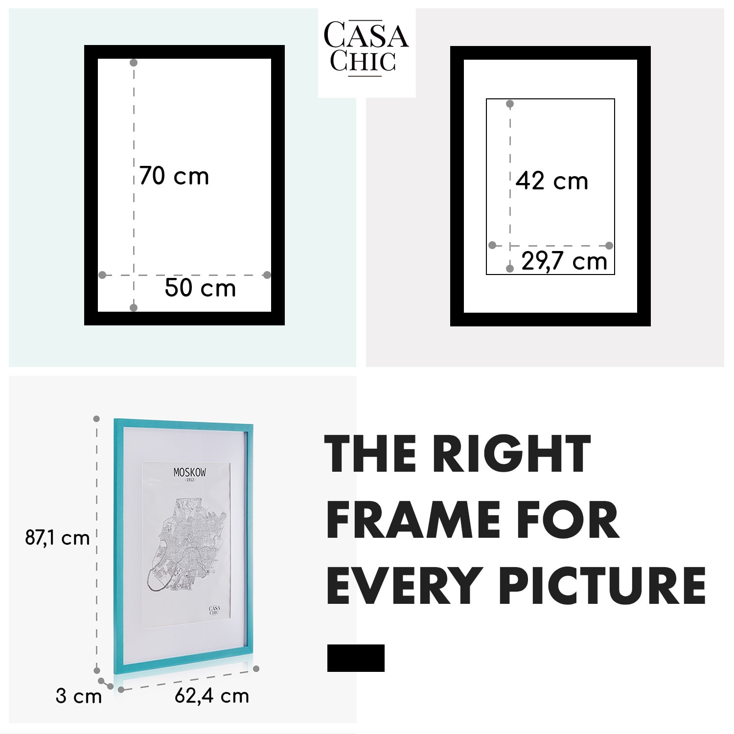 Casa Chic Kenton, rám na obrázky, obdĺžnikový, DIN A1, pasparta, plexisklo – Obrázok 4