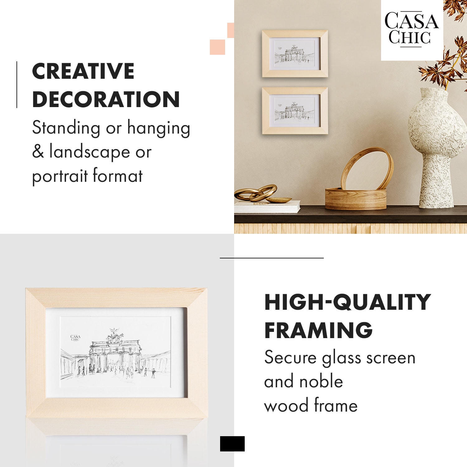 Casa Chic Edinburgh, rámy na obrázky, sada 3 rámov, obdĺžnikové, fotky 14 x 9 cm, pasparta, drevo – Obrázok 2
