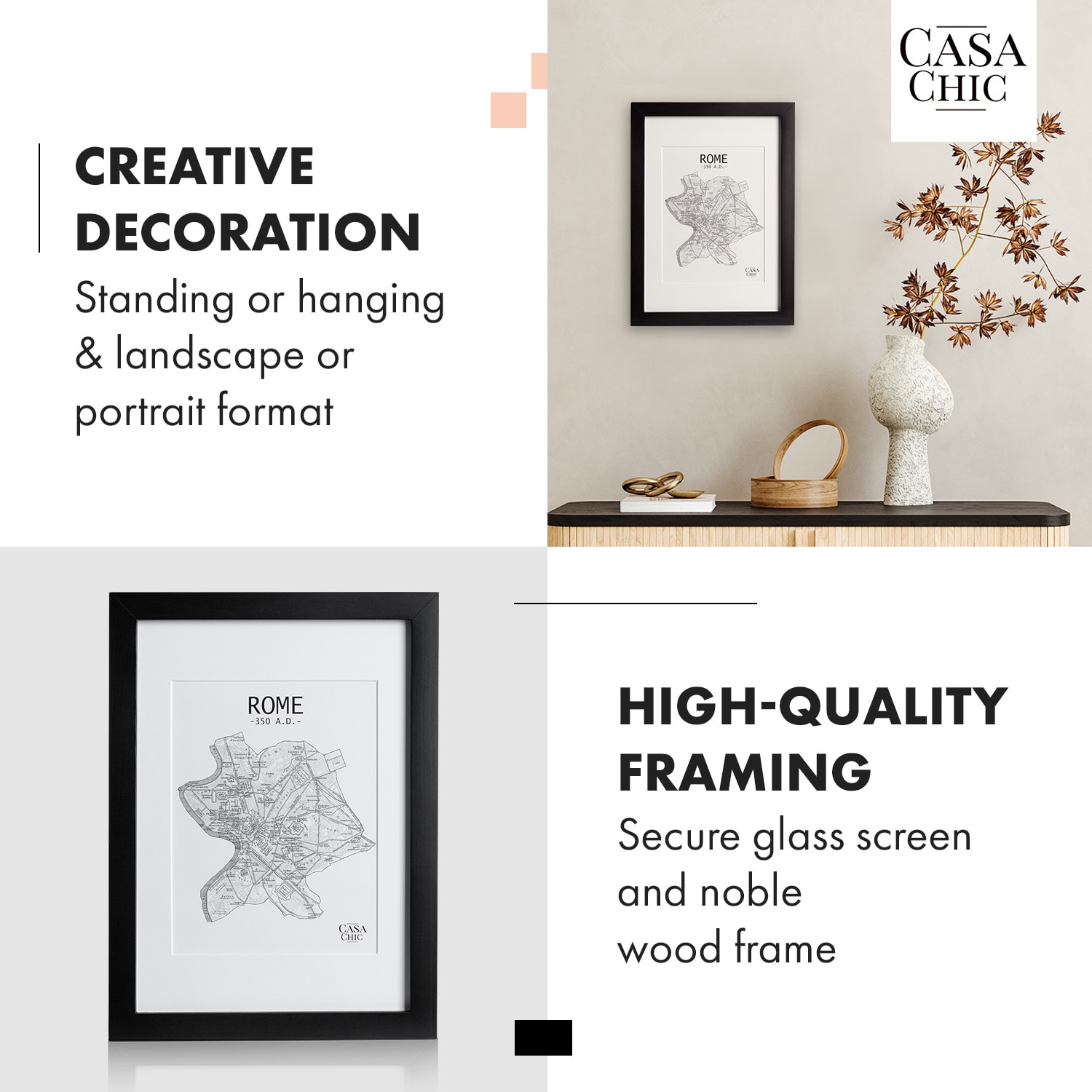 Casa Chic Brighton, rám na obrázky, sklo, DIN A4 s paspartou, pravé drevo – Obrázok 2