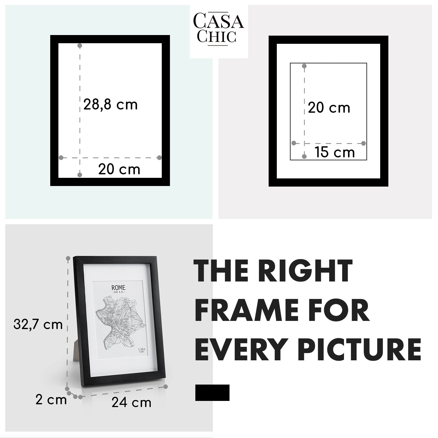 Casa Chic Brighton, rám na obrázky, sklo, DIN A4 s paspartou, pravé drevo – Obrázok 4