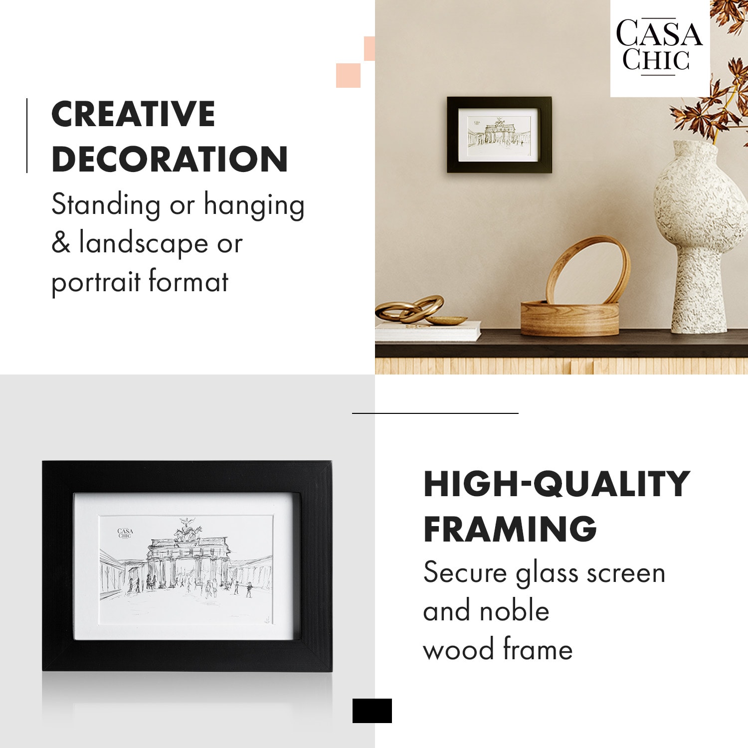 Casa Chic Brighton rám obrazu sklenená tabuľa 10 x 15 cm s paspartou z pravého dreva – Obrázok 2