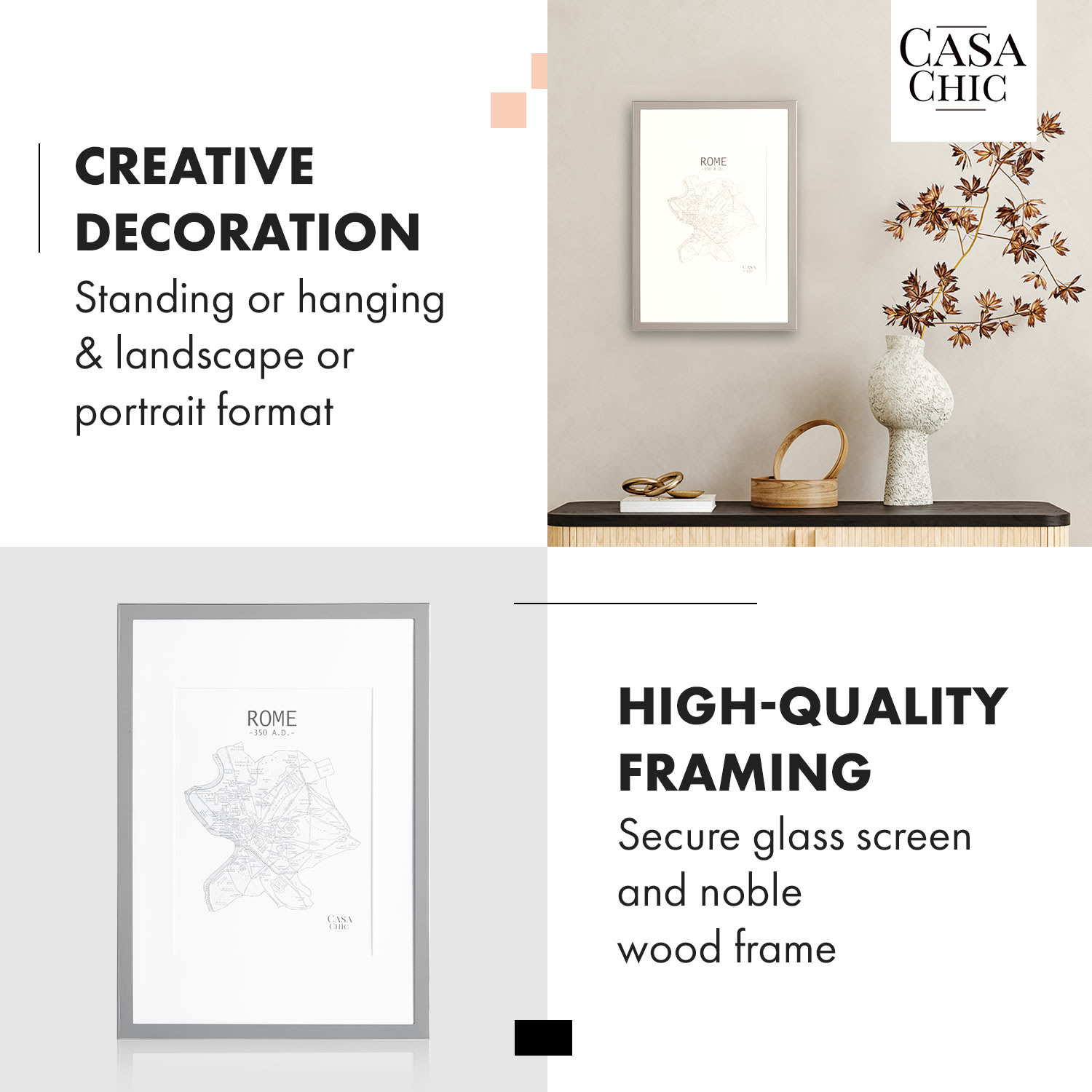 Casa Chic Berwick, rám na obrázky, obdĺžnikový, fotky DIN A4, pasparta, sklo – Obrázok 2