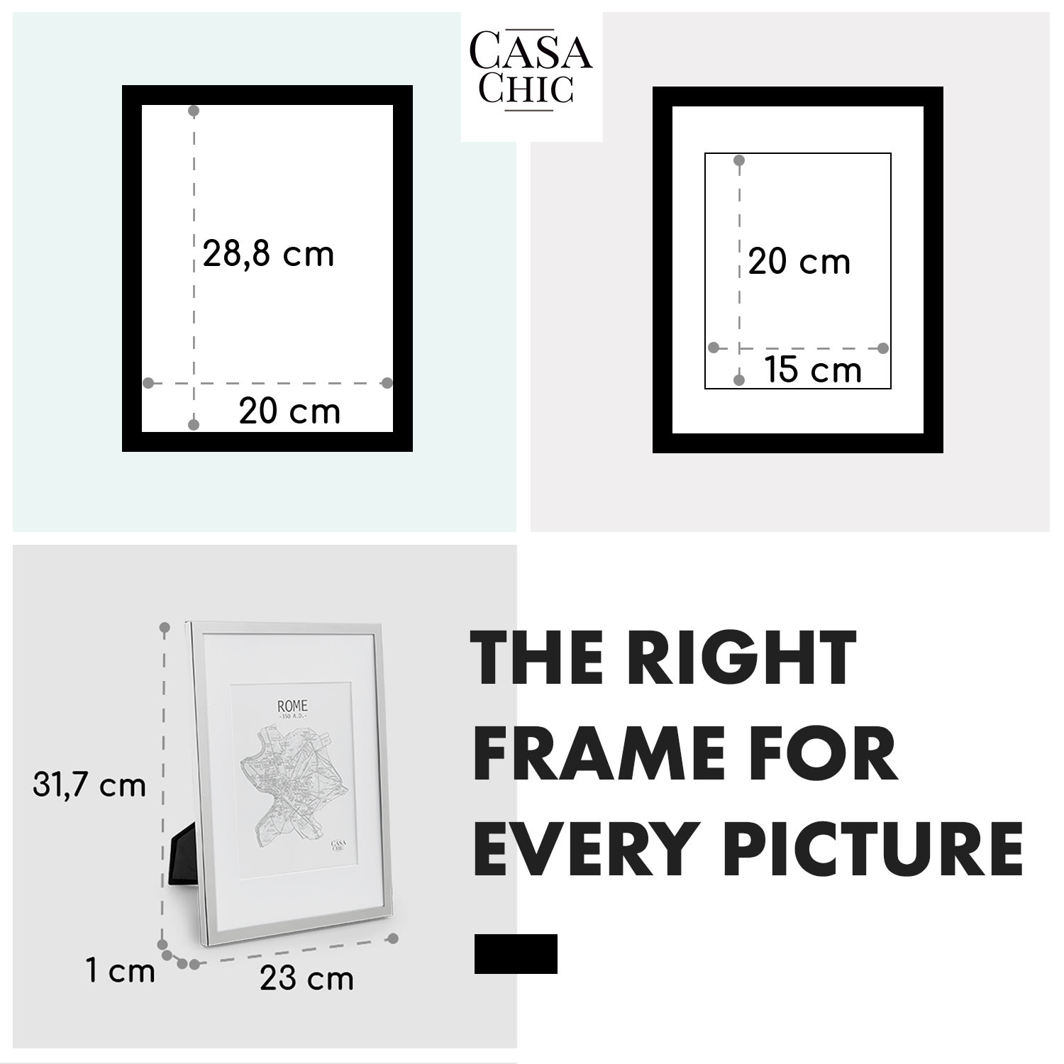 Casa Chic Berwick, rám na obrázky, obdĺžnikový, fotky DIN A4, pasparta, sklo – Obrázok 4