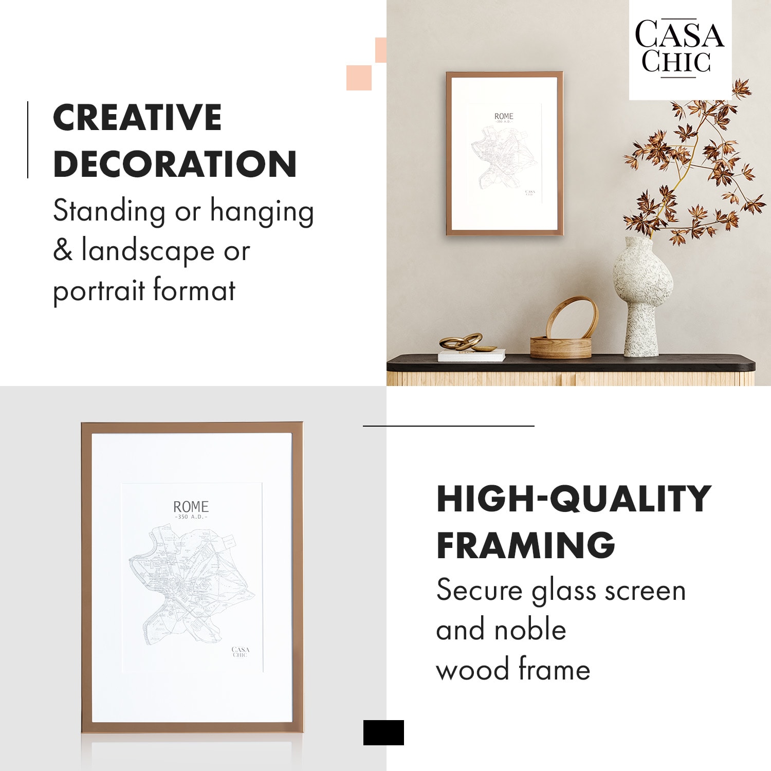 Casa Chic Berwick, rám na obrázky, obdĺžnikový, fotky DIN A4, pasparta, sklo – Obrázok 2