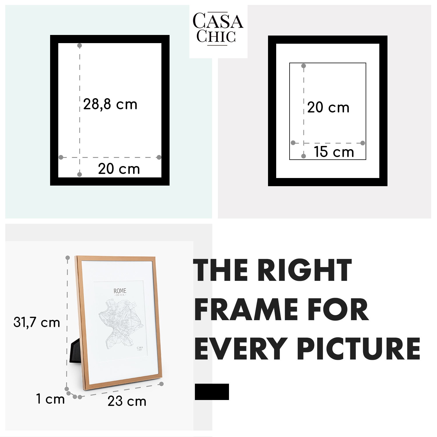 Casa Chic Berwick, rám na obrázky, obdĺžnikový, fotky DIN A4, pasparta, sklo – Obrázok 4