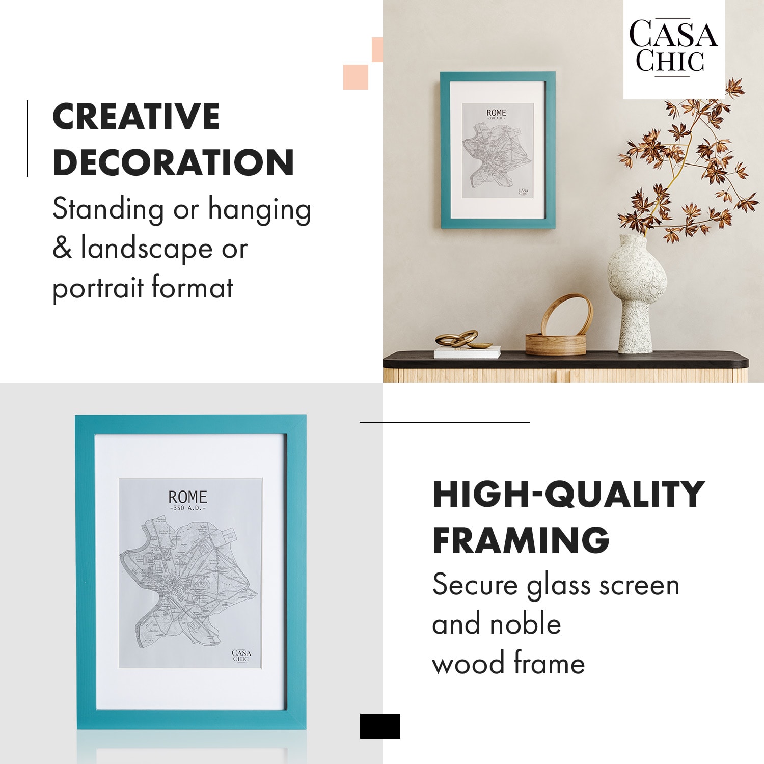 Casa Chic Clapton, rám na obrázky, obdĺžnikový, fotky DIN A4 28,7 x 20 cm, pasparta, sklo – Obrázok 2