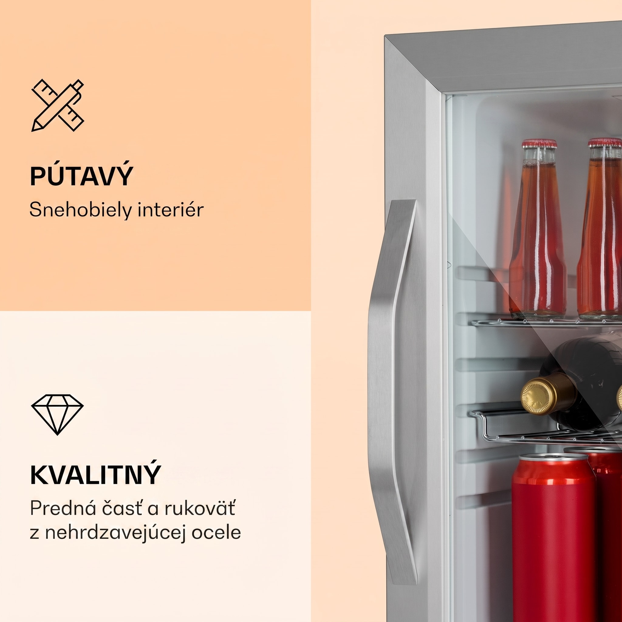 Klarstein Beersafe M Crystal White, chladnička, 33 l, 2 police, panoramatické sklenené dvierka, nehrdzavejúca oceľ – Obrázok 2