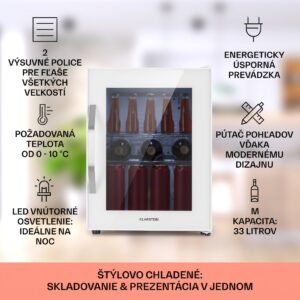 Klarstein Beersafe M Quartz, chladnička, 33 l, 2 police, sklenené panoramatické dvierka