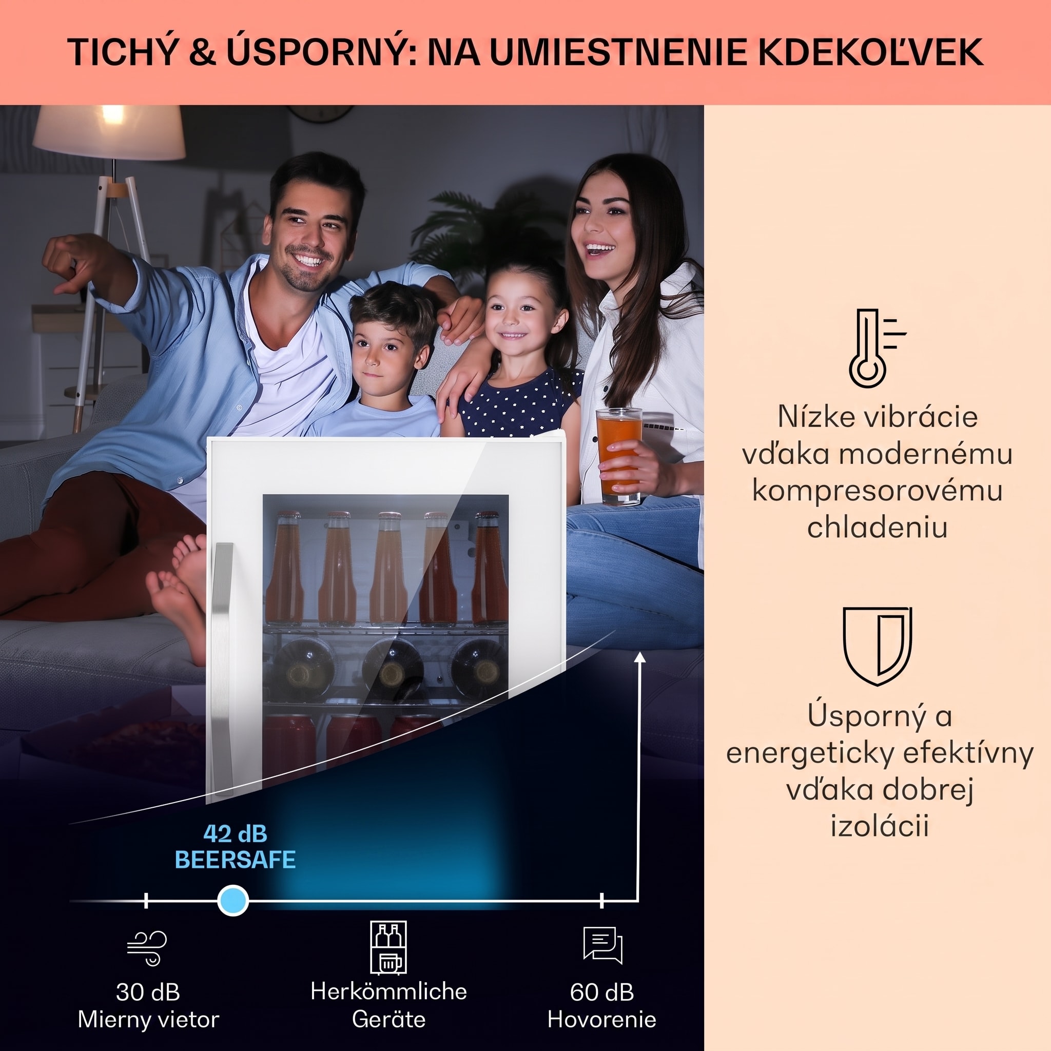 Klarstein Beersafe M Quartz, chladnička, 33 l, 2 police, sklenené panoramatické dvierka – Obrázok 2