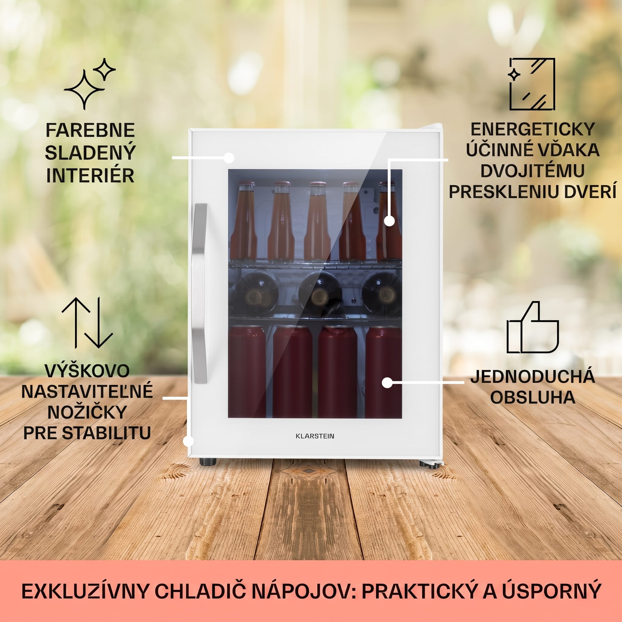 Klarstein Beersafe M Quartz, chladnička, 33 l, 2 police, sklenené panoramatické dvierka – Obrázok 4