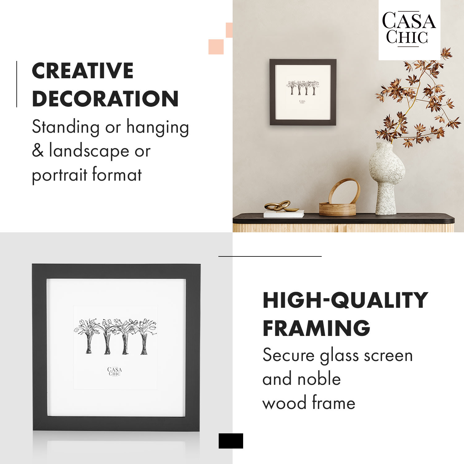 Casa Chic Cannon, rám na obrázky, štvorcový, fotky 20 x 20 cm, pasparta, pravé drevo – Obrázok 2