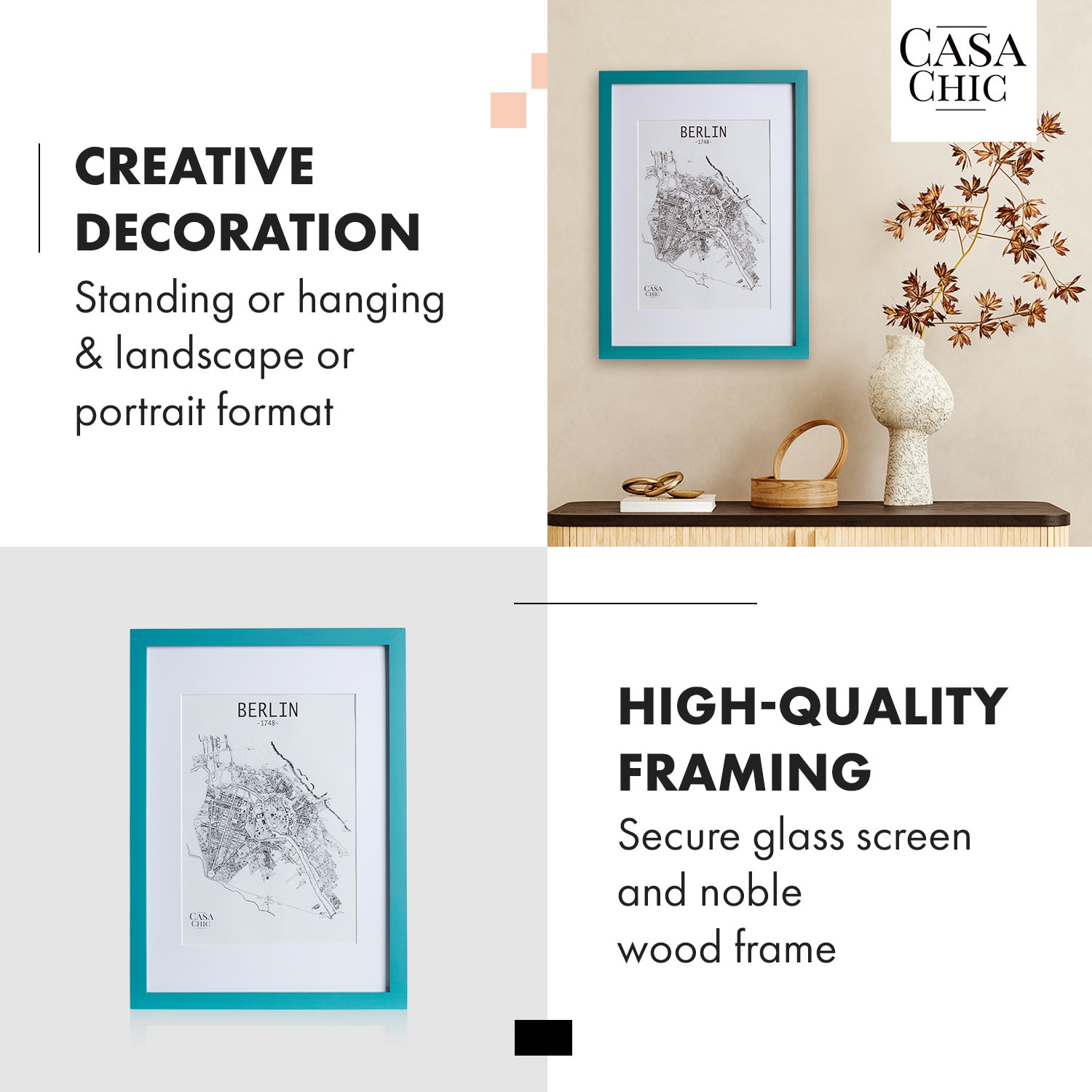 Casa Chic Finsbury, rám na obrázky, obdĺžnikový, fotky DIN A3, pasparta, plexisklo – Obrázok 2