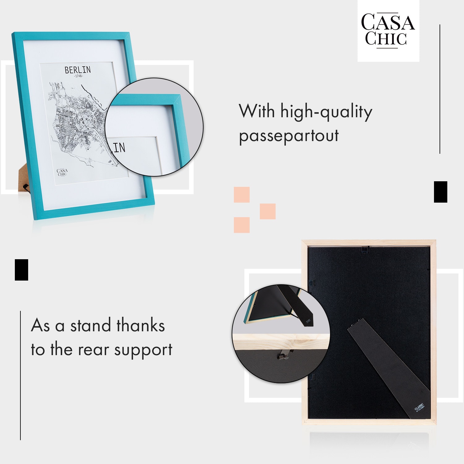 Casa Chic Finsbury, rám na obrázky, obdĺžnikový, fotky DIN A3, pasparta, plexisklo – Obrázok 3