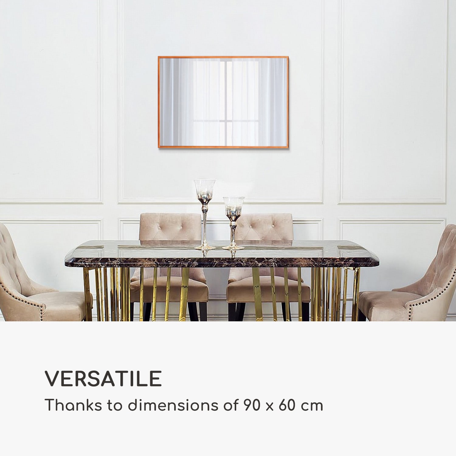 Casa Chic Croxley Nástenné zrkadlo v kovovom ráme obdĺžnikové 90 x 60 cm – Obrázok 2