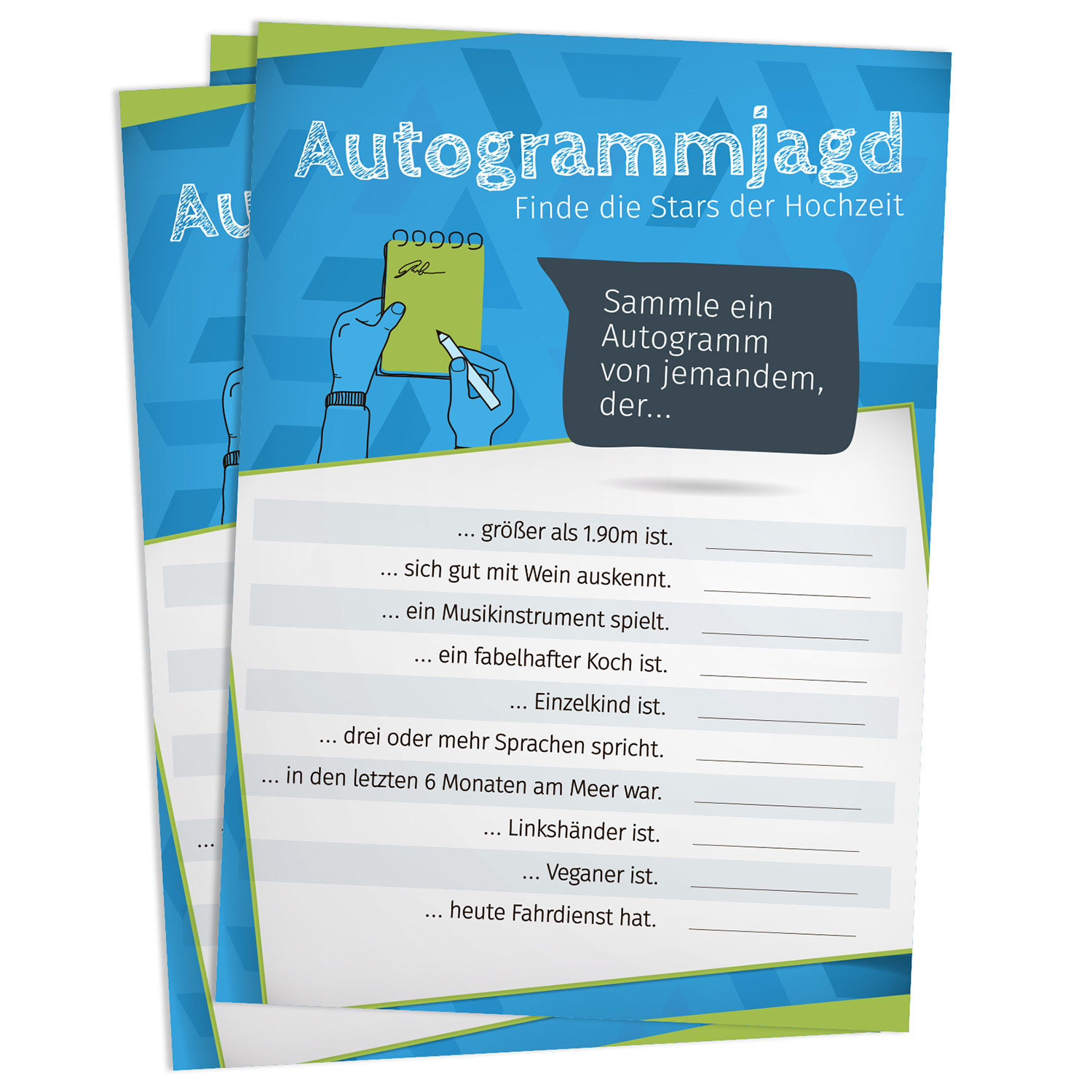 Spielehelden Lov na autogramy 10 otázok o vlastnostiach 50 ks. DIN A5 hravá potlač – Obrázok 2
