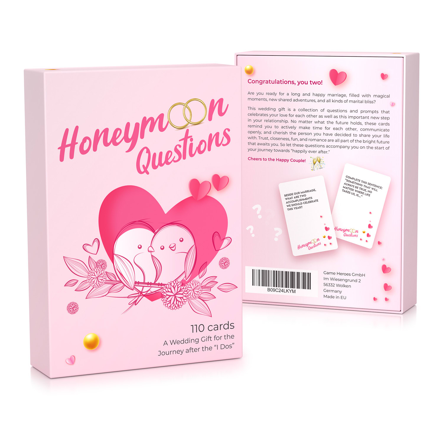 Spielehelden Honeymoon Questions, Kartová hra, Viac ako 100 otázok, Darčeková krabička v anglickom jazyku – Obrázok 4