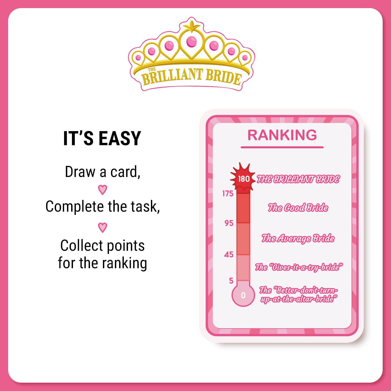 Spielehelden Brilliant Bride, Kartová hra, Zábavné akcie na dievčenskú rozlúčku so slobodou, Vreckový formát v anglickom jazyku – Obrázok 3