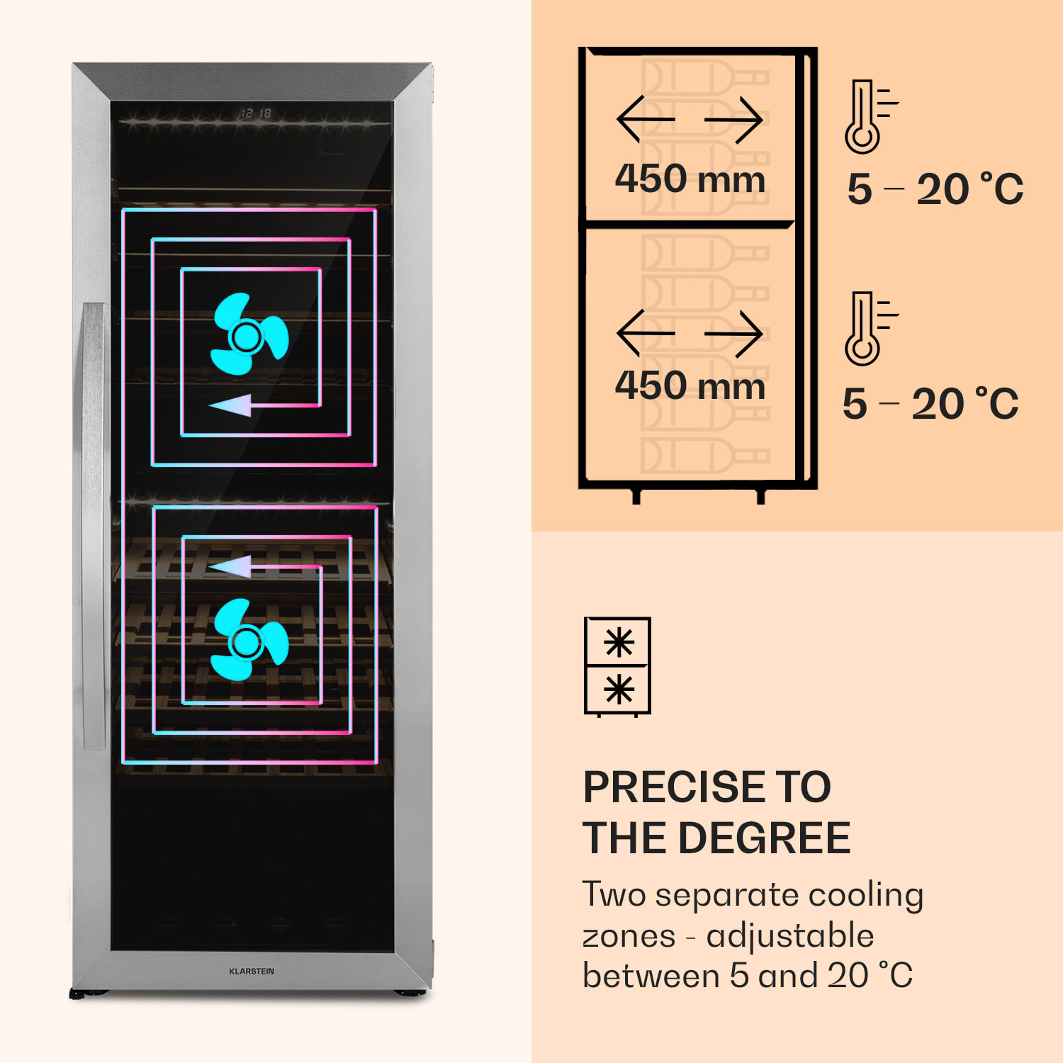 Klarstein Vinamour 77 Duo, vinotéka, 191 l, 5-20°C, 2 zóny – Obrázok 3