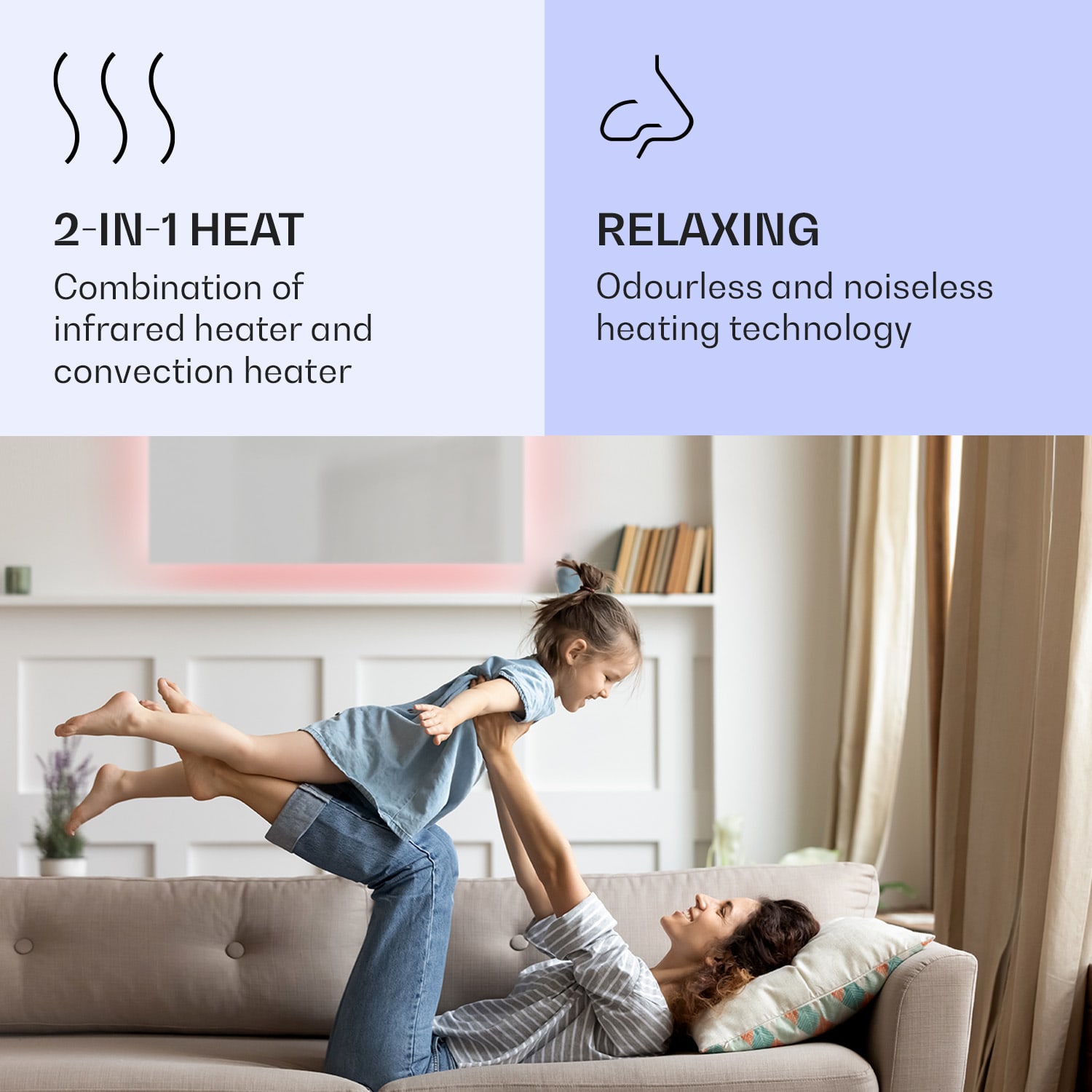 Klarstein Mojave 1000 smart, infračervený ohrievač 2 v 1, konvektor, 120 x 60 cm, 1000 W, RGB osvetlenie – Obrázok 3