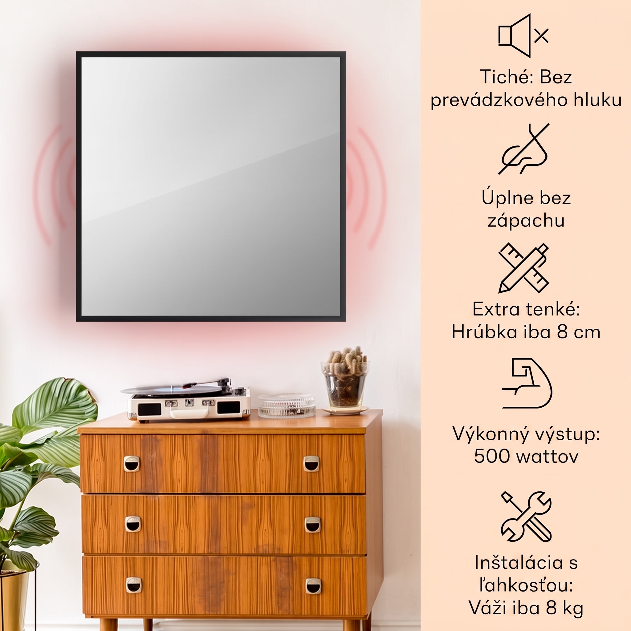 Klarstein La Palma 500 smart, infračervený ohrievač 2 v 1, 60 x 60 cm, 500 W, zrkadlová predná časť