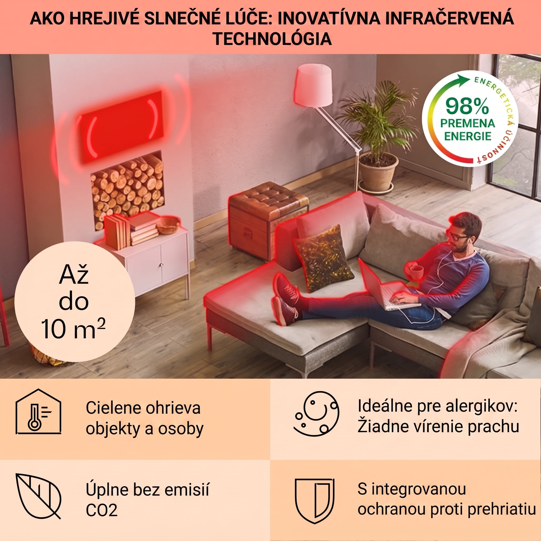 Klarstein La Palma 500 smart, infračervený ohrievač 2 v 1, 60 x 60 cm, 500 W, zrkadlová predná časť – Obrázok 3