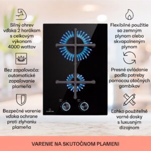 Klarstein Illuminosa Domino, plynová varná doska, 2 Sabaf horáky, sklokeramika