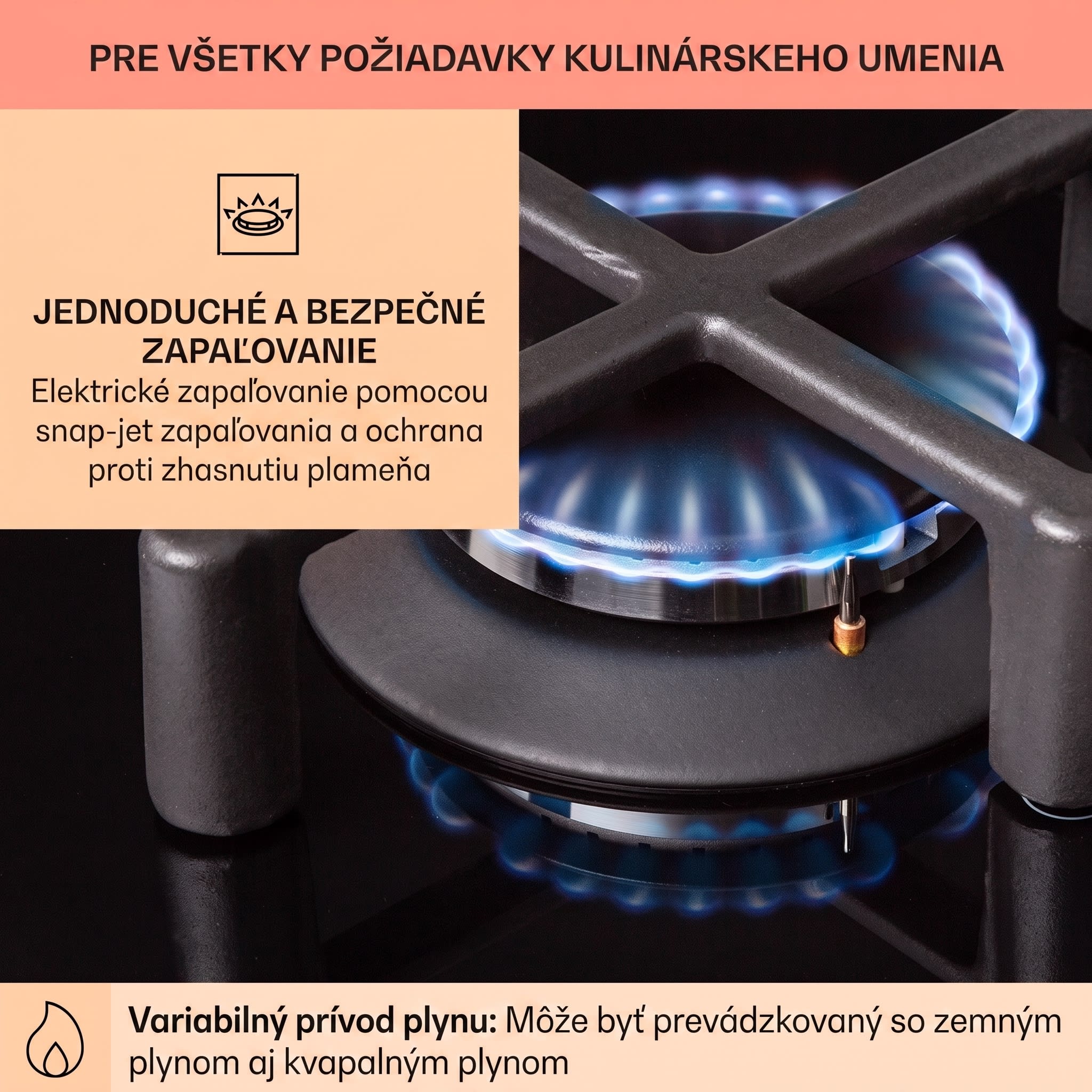 Klarstein Illuminosa Domino, plynová varná doska, 2 Sabaf horáky, sklokeramika – Obrázok 4