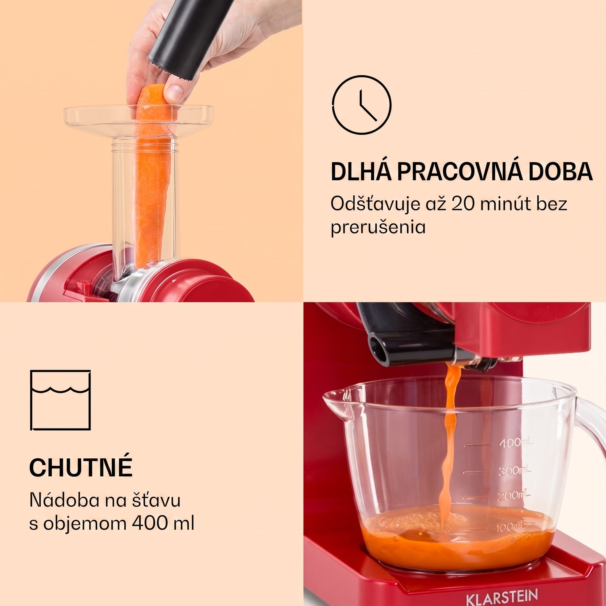 Klarstein Bella Elegance, odšťavovač, 200 W, 400 ml, bez BPA – Obrázok 3