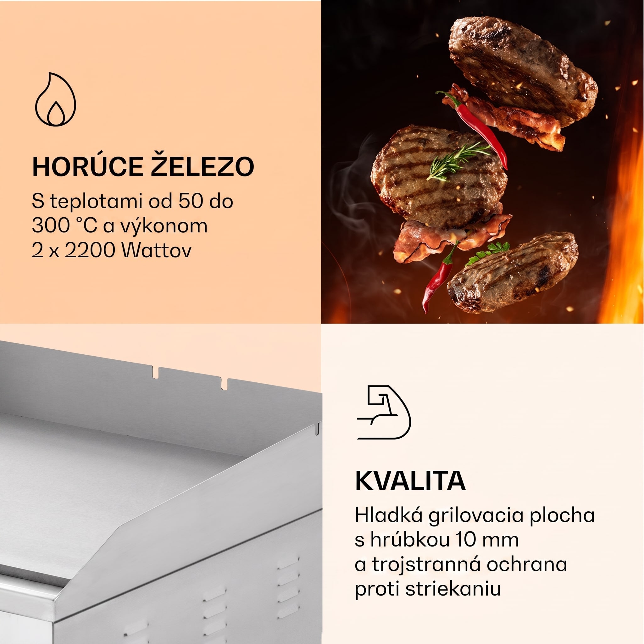 Klarstein Grillmeile 4400, elektrický gril, 2 x 2200 W, grilovacia platňa z nehrdzavejúcej ocele – Obrázok 4