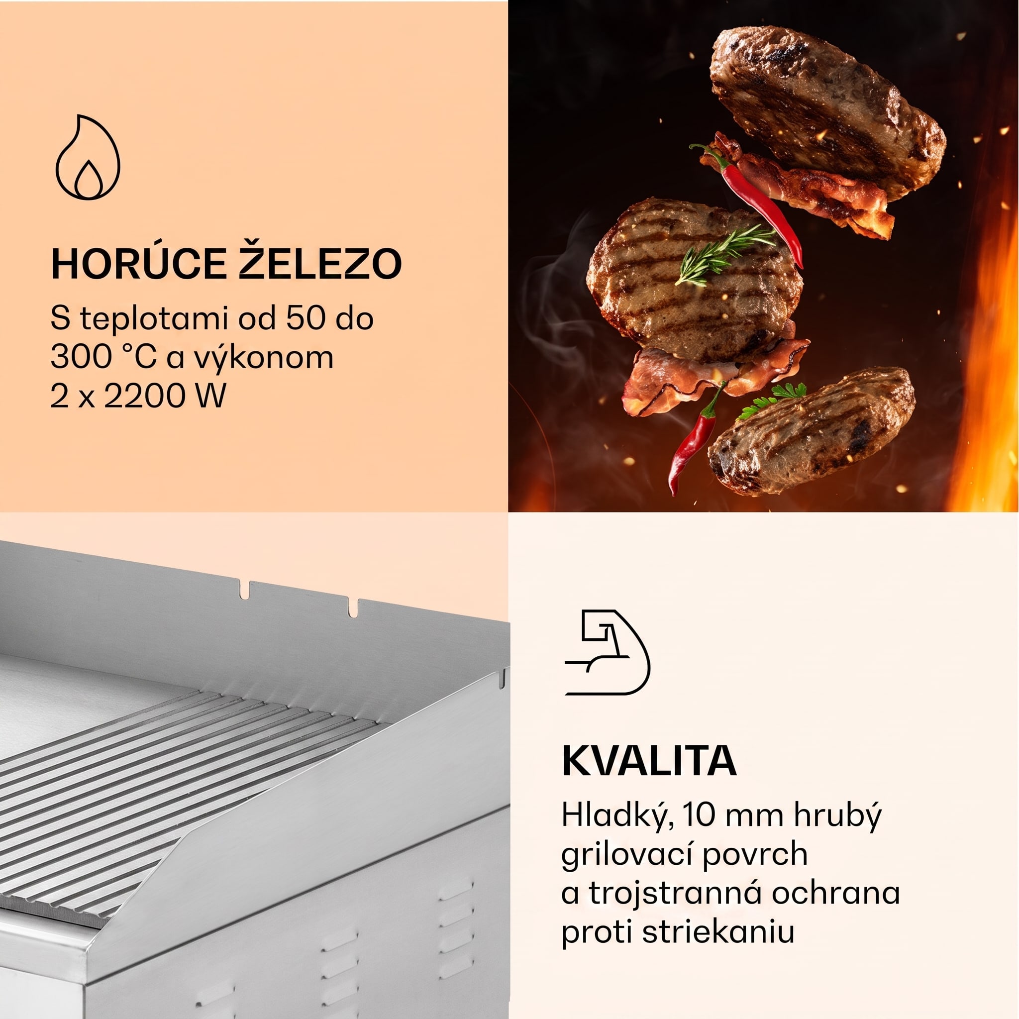 Klarstein Grillmeile 4400, elektrický gril, 2 x 2200 W, grilovacia platňa z nehrdzavejúcej ocele – Obrázok 4